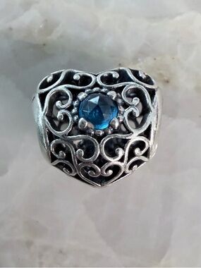 Genuine Pandora Heart Filigree Charm with December Crystal